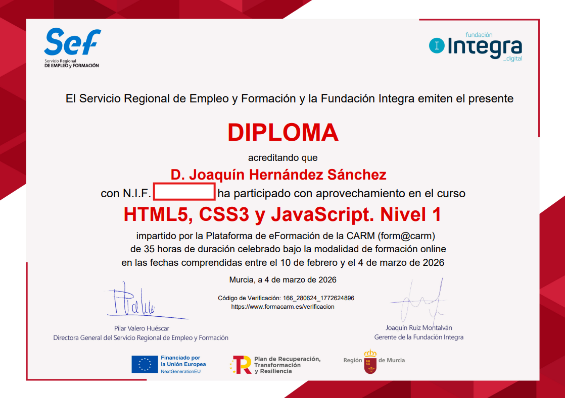 Diploma HTML5, CSS3 y JavaScript Nivel 1