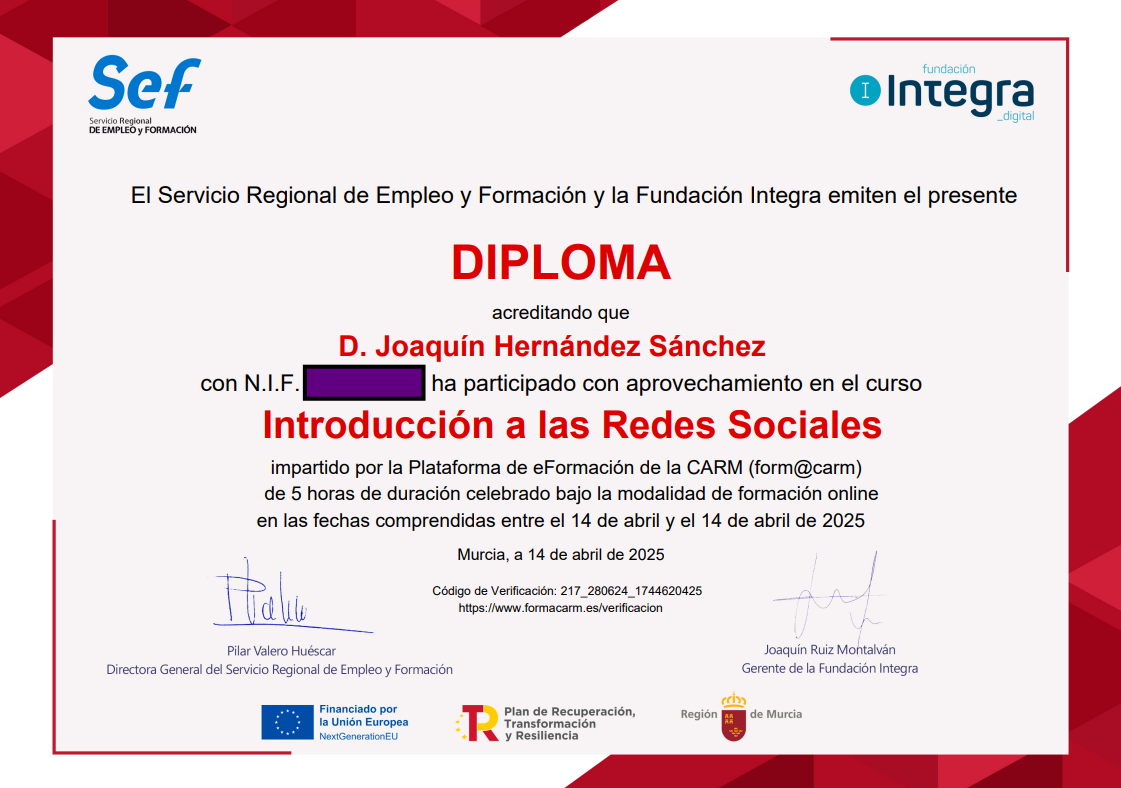 Certificado Redes Sociales